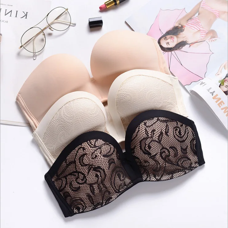 

2019 Sexy Gathering Invisible Bras Bralette Underwear Women Push Up Strapless Bra Wedding Brassiere Underwired Back Band Bras