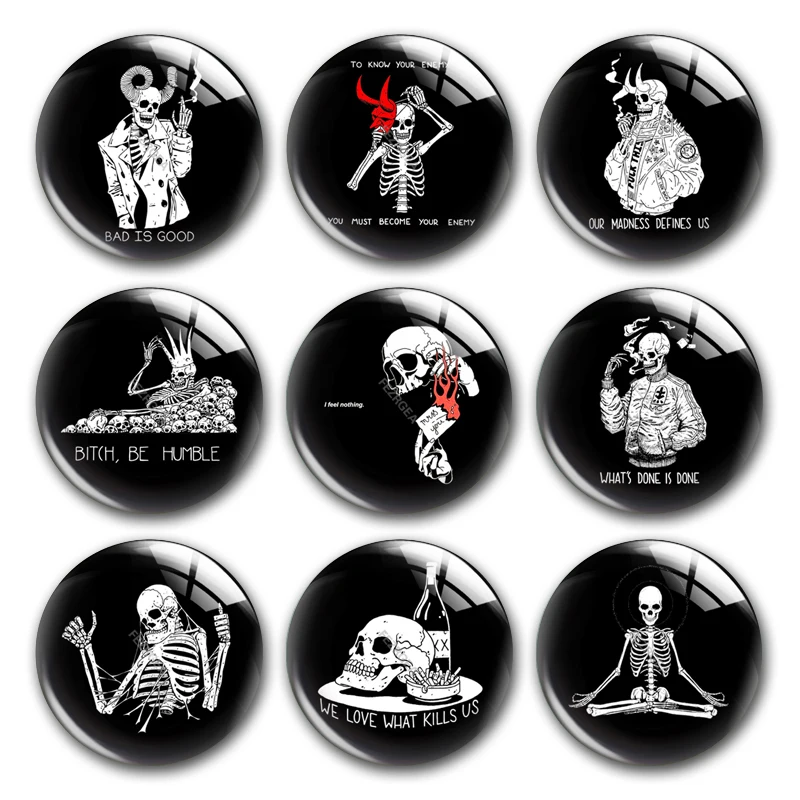 Handmade Skull Halloween Party Skeleton Love Round Photo Glass Cabochons Demo Flat Back DIY Jewlery Making Findings Accessory