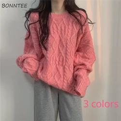 Pullovers Women Sweater Female Streetwear Solid Autumn Ins Outerwear O-neck Simple Korean Style Knitted Warm Thicker Temperament