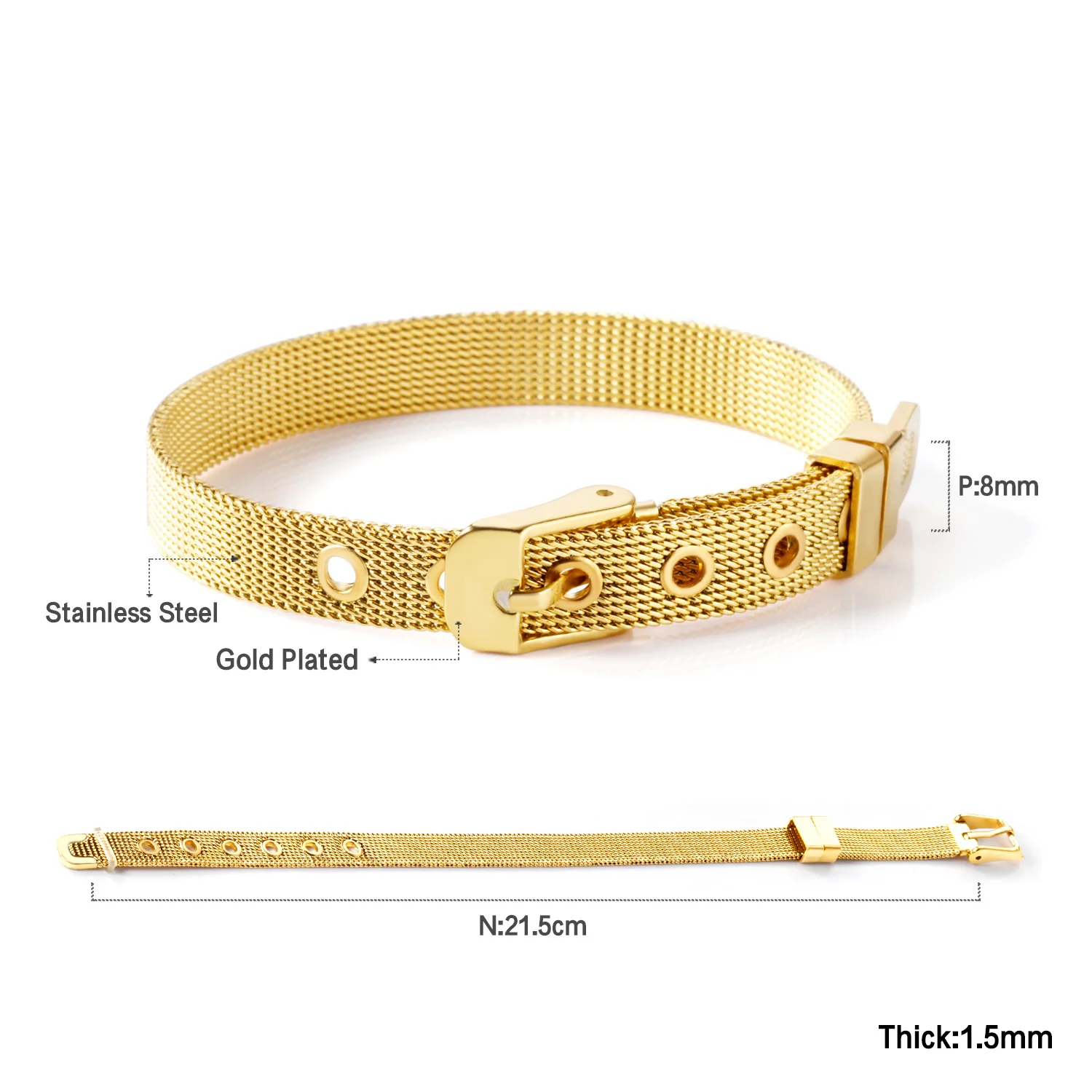 LUXUSTEEL Stainless Steel Watch Belt Shape Bracelets For Women Men Classic Style Rose Golden Color Adjustbal Bracelets