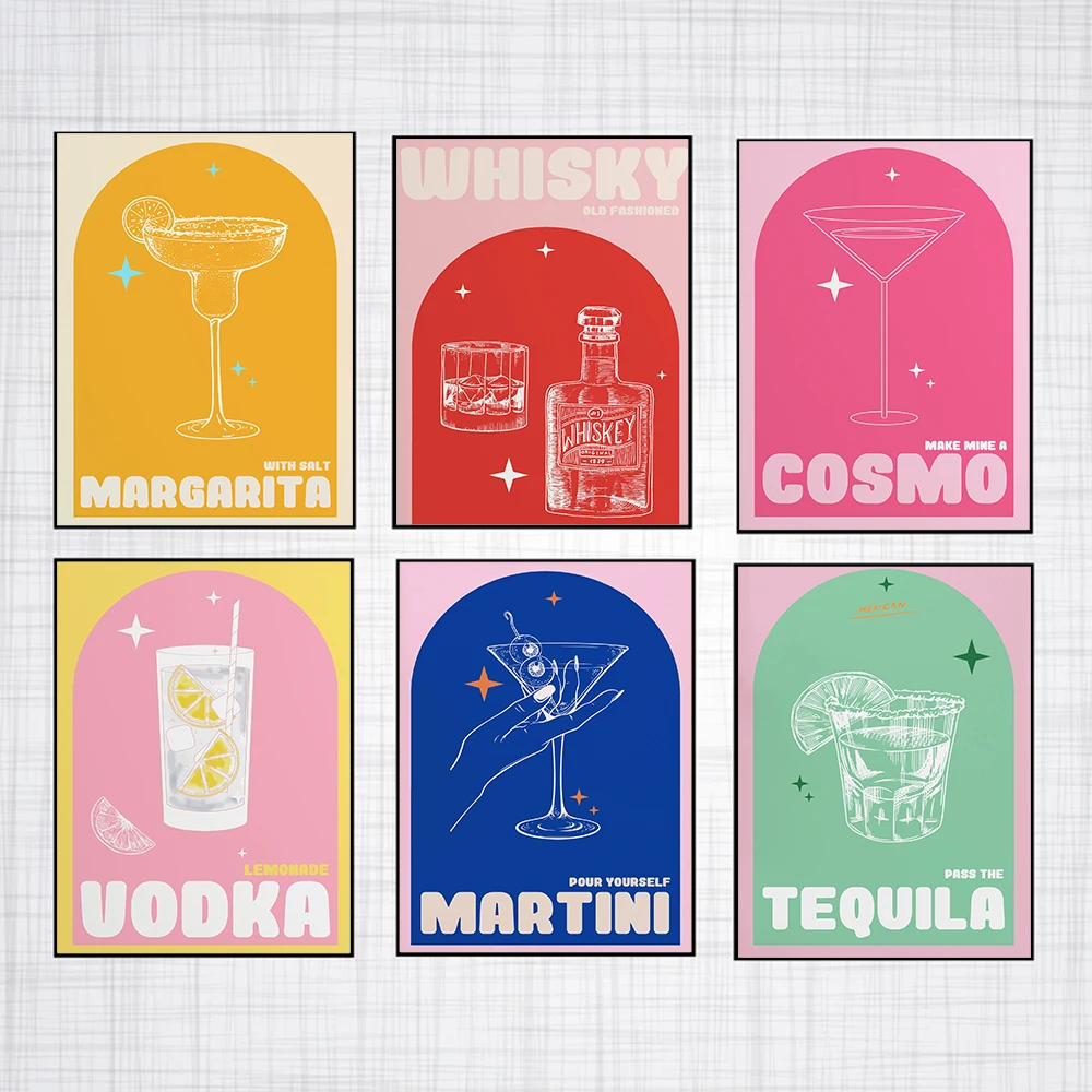 Nordic Poster Retro Cocktails Leinwand Malerei Vintage Kunstdruck Minimalismus Moderne Bild Für Küche Auf Die Wand Wohnkultur