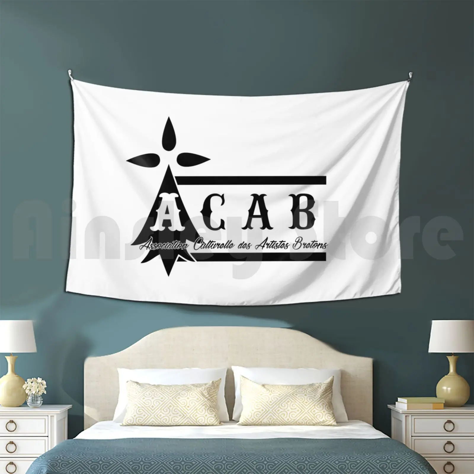 Acab Tapestry Living Room Bedroom Acab Association Culture Artists Bretons Brittany Breizh Bzh Ermine Logo Symbol