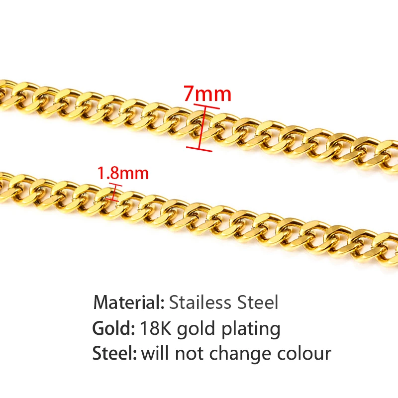 Gold Stainless Steel Cuban Link Chain For DIY Double -Side Bracelet Necklace Jewelry Making Finding Big Chains Wholesale 7mm 1M