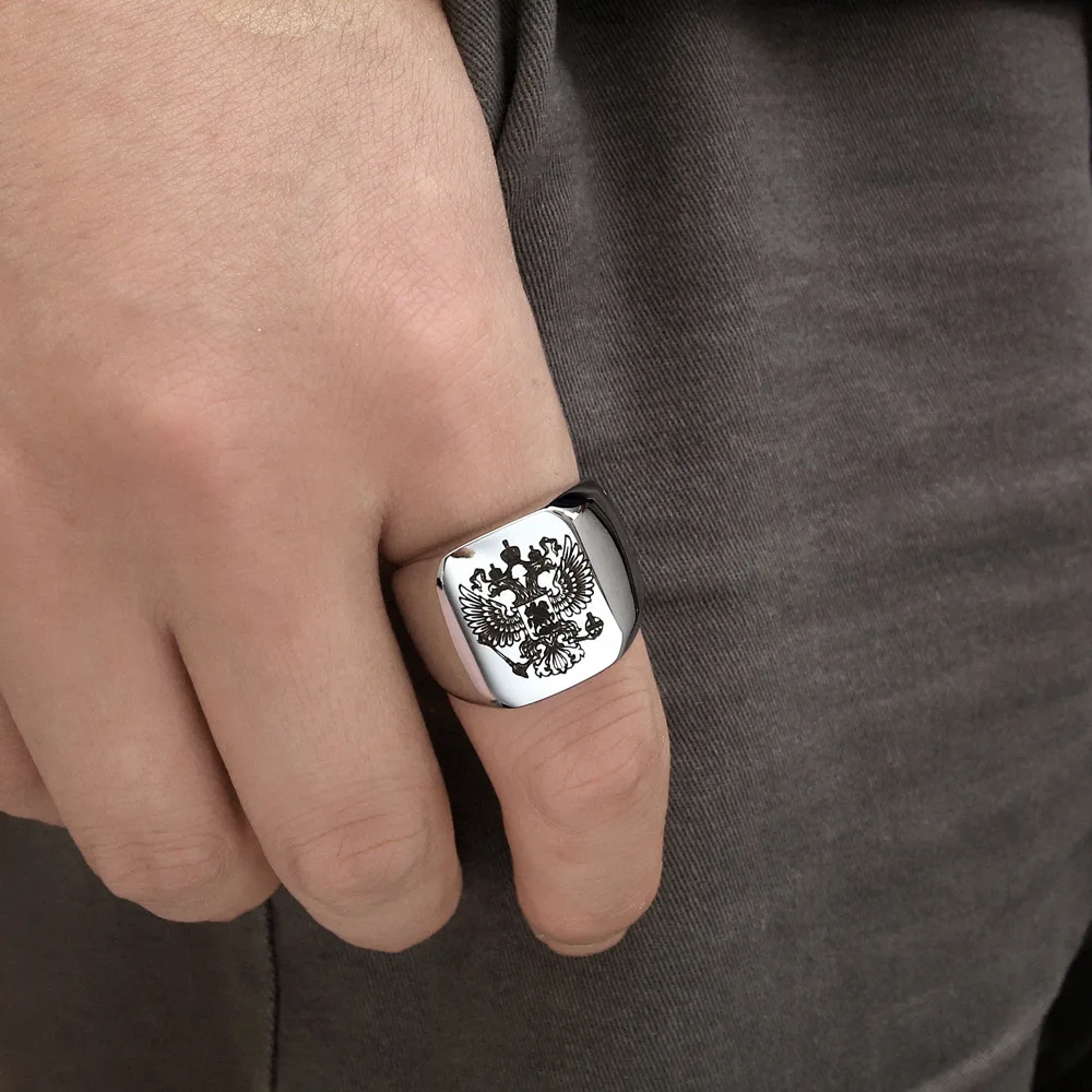 Steel Soldier Double Eagle Ring Men Ring Fashion Jewelry For Men a Coat Of Arms Of the Russian Signet Ring