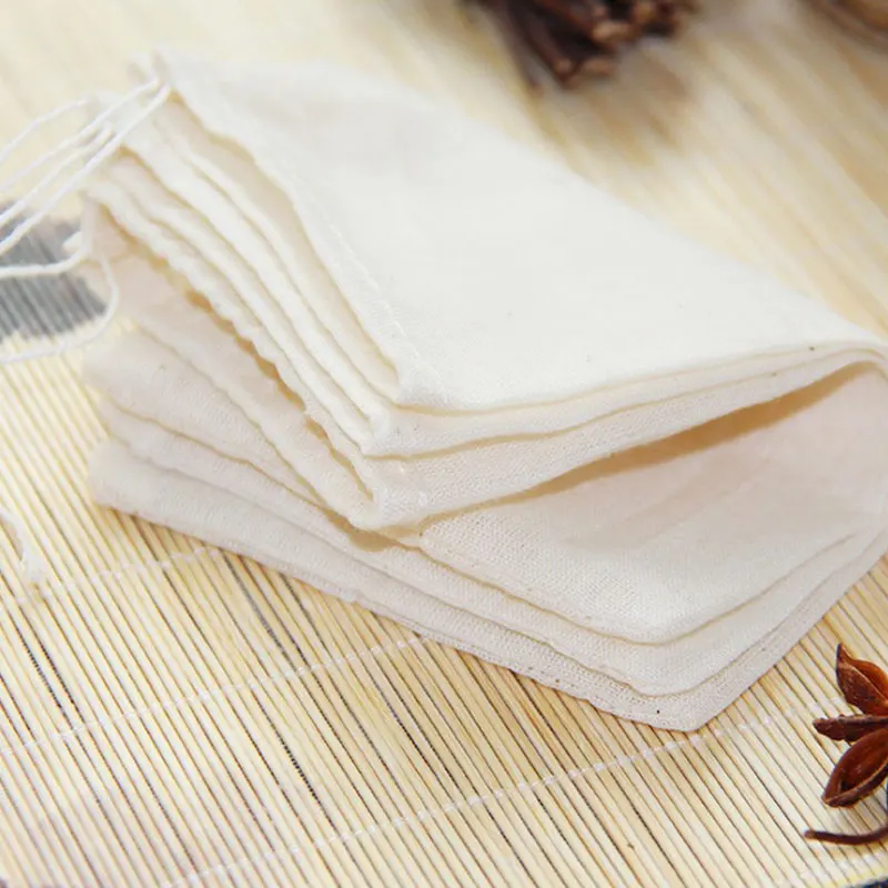 10pcs/lot Large Teabags Cotton Muslin Drawstring Reusable Tea bags for Soap Herbs Tea 10*15CM