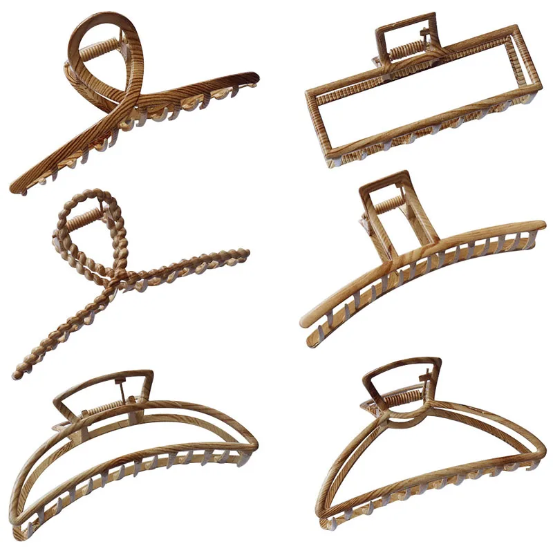 

Women Elegant Wood Grain Geometric Metal Hair Claw Vintage Hair Clips Headband Hairpin Hair Crab Hair Accessories