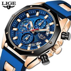 2024 LIGE New Fashion Mens Watches Top Brand Luxury Silicone Sport Watch Men Quartz Date Clock Waterproof Wristwatch Chronograph