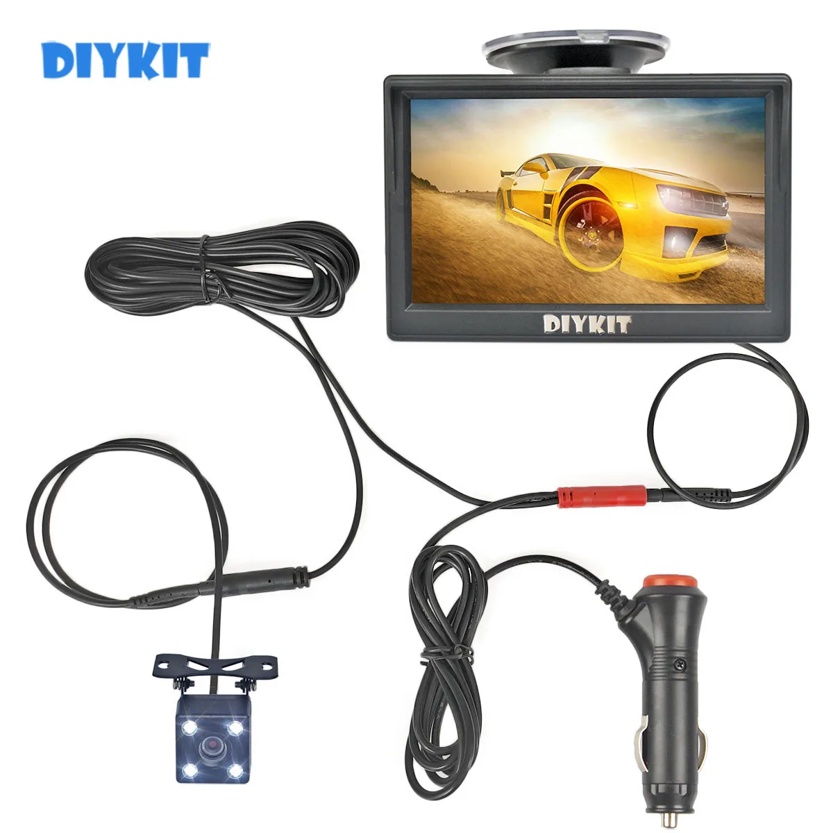 

DIYKIT 5inch TFT LCD Car Monitor Vehicle Rear View Reverse Backup Car Camera Video Parking System Car Charger Easy Installation