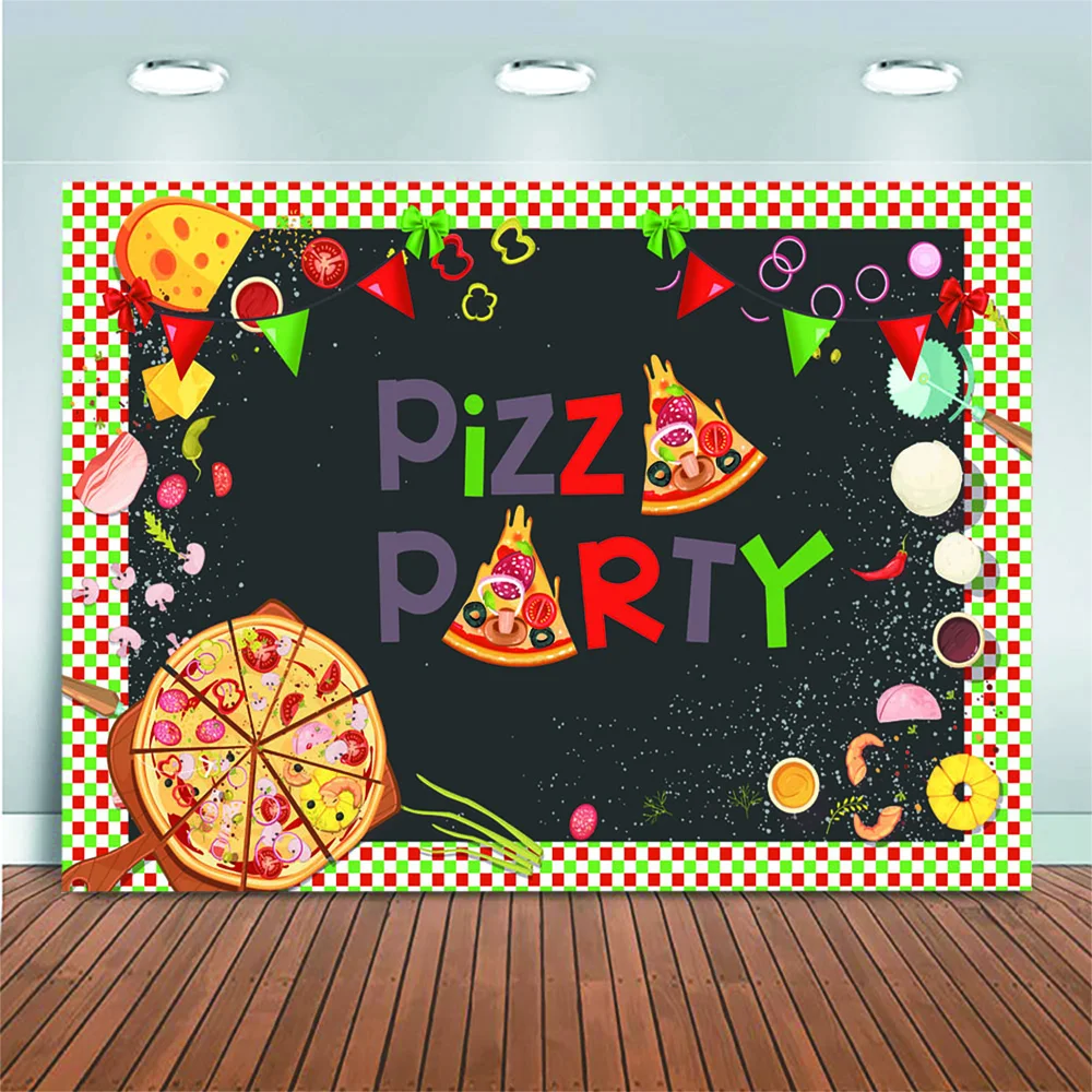 Pizza Theme Party Backdrop Blackboard Red Green Plaid Photography Background for Photo Studio Dining Table Decoration Photocall