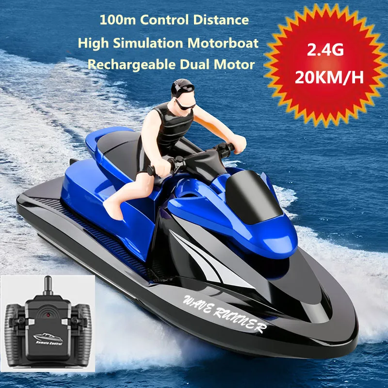 Electric 20KM/H High Speed Racing Boat RC Motorboat for Pools Lakes 2.4Ghz Waterproof Toy 100M Control Dual Motor Drive  Surfing