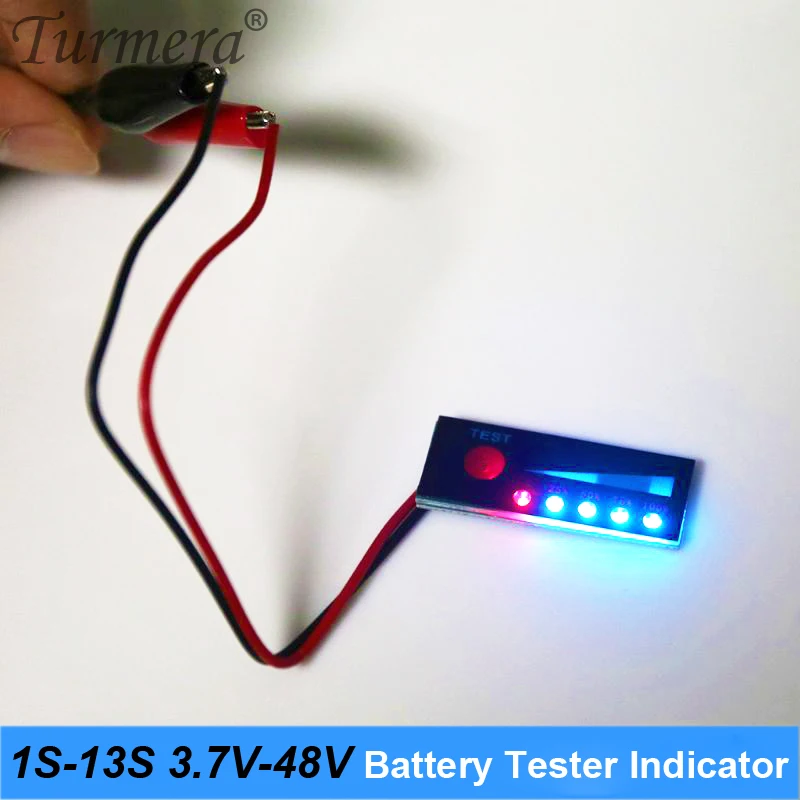 Turmera 4.2V 8.4V 12V 16.8V 18V 24V 25V 36V 48V 1S-13S Battery Tester Capacity Indicator for Screwdriver Battery and E-bike Use