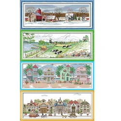 Conteggio Kit Punto Croce Mare Capanna Street Scene Ranch Scenario 14ct11ct FAI DA TE Ricamo Kit Cucito Decorazione Della Casa Della Pittura