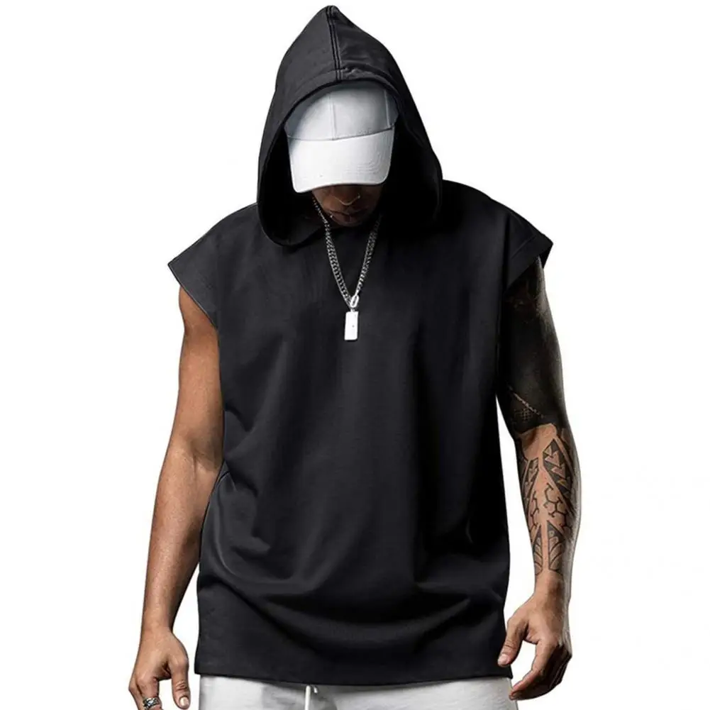 T-shirt  Casual Hooded Sleeveless All Match T-shirt Streetwear Loose Top Hooded   for School