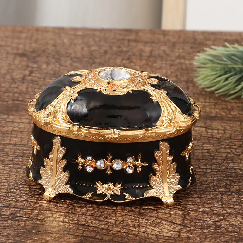 European-Style Oval-Shaped Jewelry Trinket Box With Shinning Rhinestones Ring Jewelry Storage Boxes Home Decor Unique Gift
