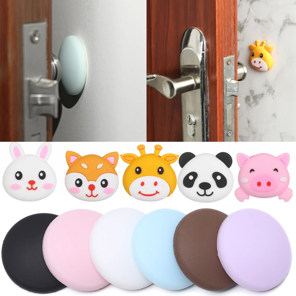 Cartoon Silicone Wall Protector Door Handle Bumper Guard Stopper Self Adhesive Rubber Round Door Crash Pad Anti-slip Home Tools