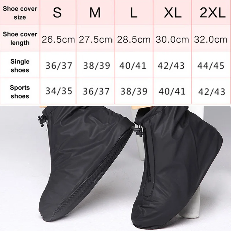 Rain Shoes Covers Waterproof Reusable Rain Boots Covers Unisex Anti-skid Elastic Zipper Thicker Overshoes Shoes Accessories 2024