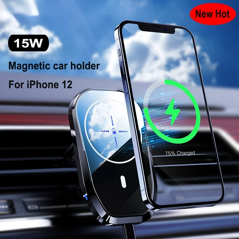 15W QI Wireless Charger Car Mount With Type C Port for iPhone 13 12/12 pro max 13 12 mini Quick Charge Magnetic Car Phone Holder