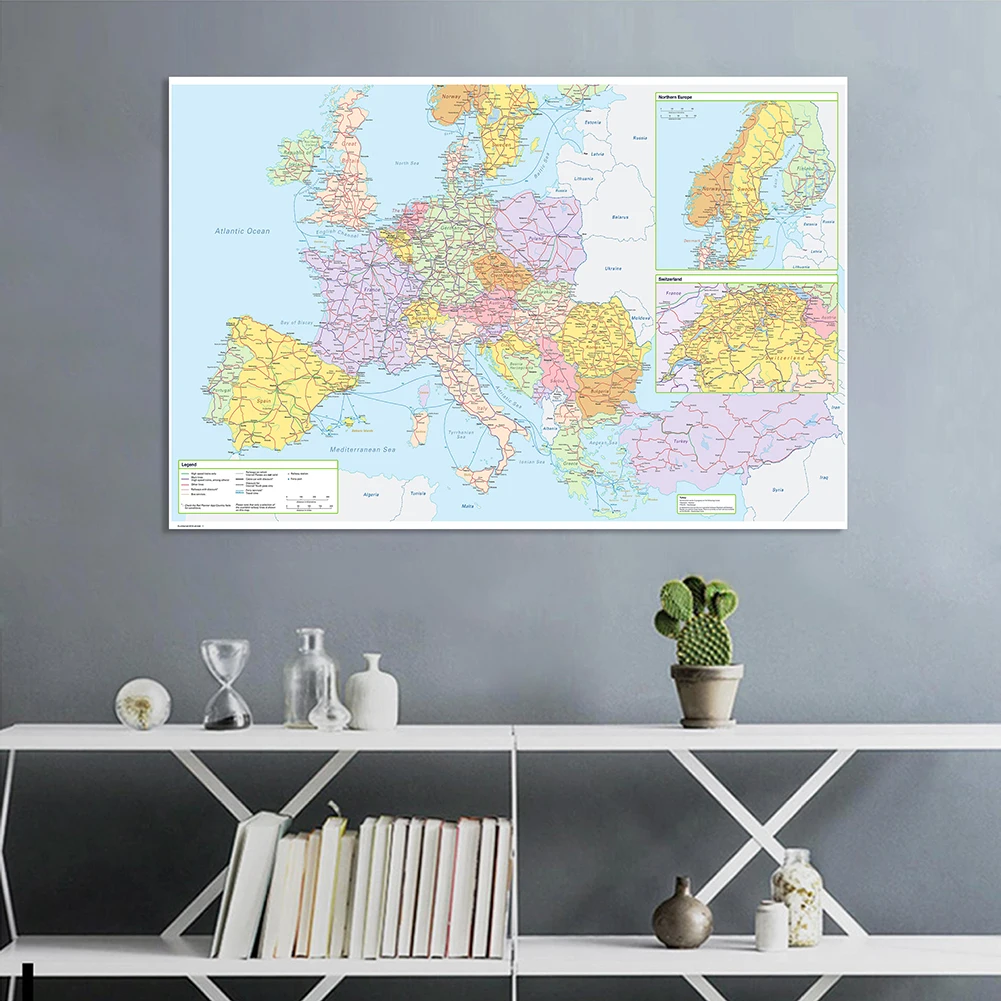 150*100 cm The Europe Transportation Route Map with Details Non-woven Canvas Painting Wall Poster Home Decor School Supplies