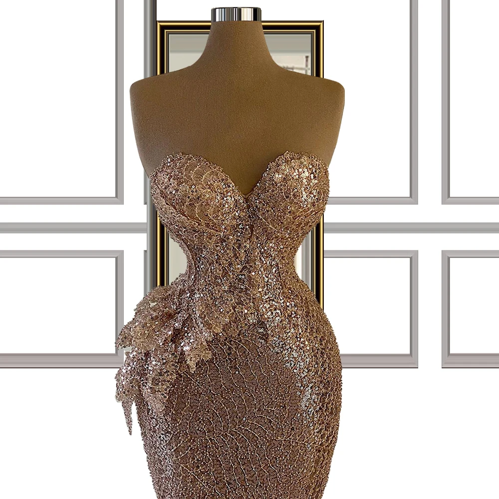 Robe de mariée en forme de sirène pour femmes, tenue de Cocktail, grande taille, dorée