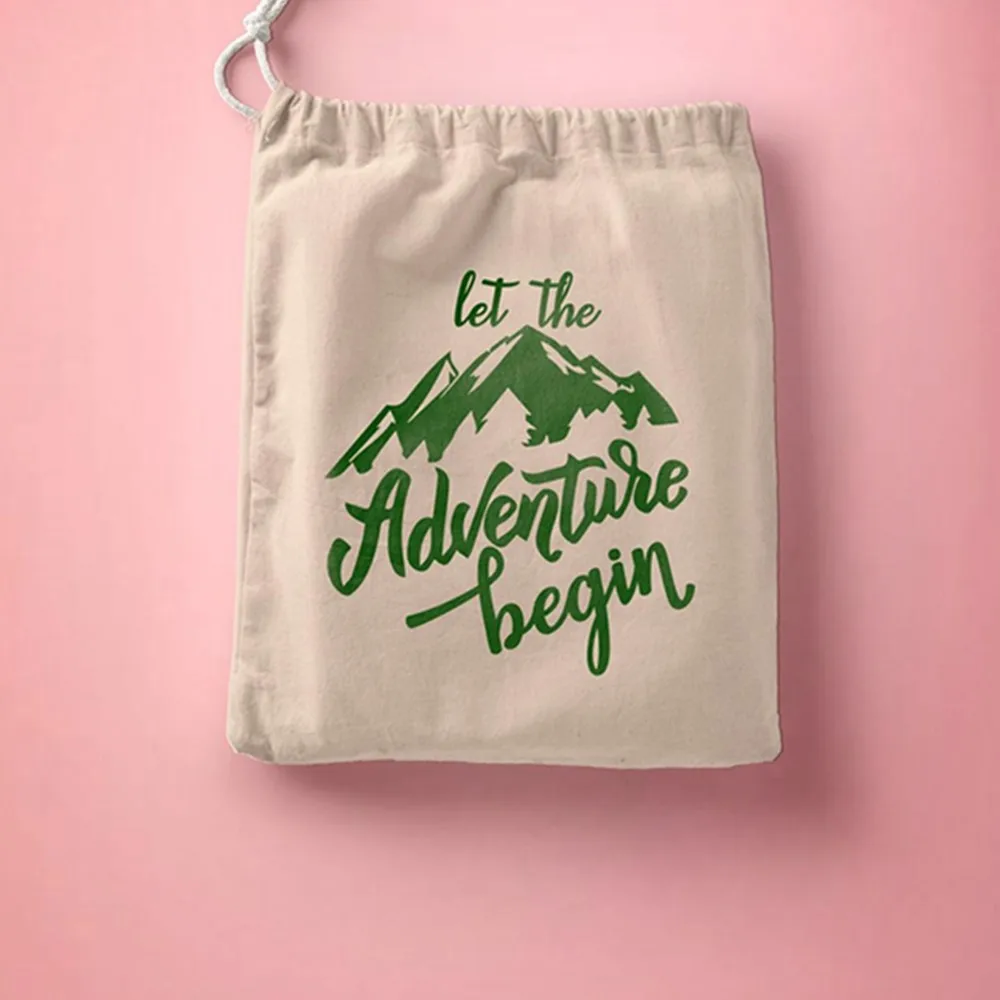 personalized  Set of 200 Cotton Muslin Bag, let the adventure begin bags Custom logo print, jewelry Bag, Wedding favor kit Bag