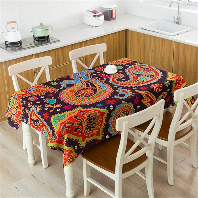 Bohemian Style Print Decorative Linen Tablecloth Waterproof Thick Rectangular Wedding Dining Table Cover Tea Table Cloth