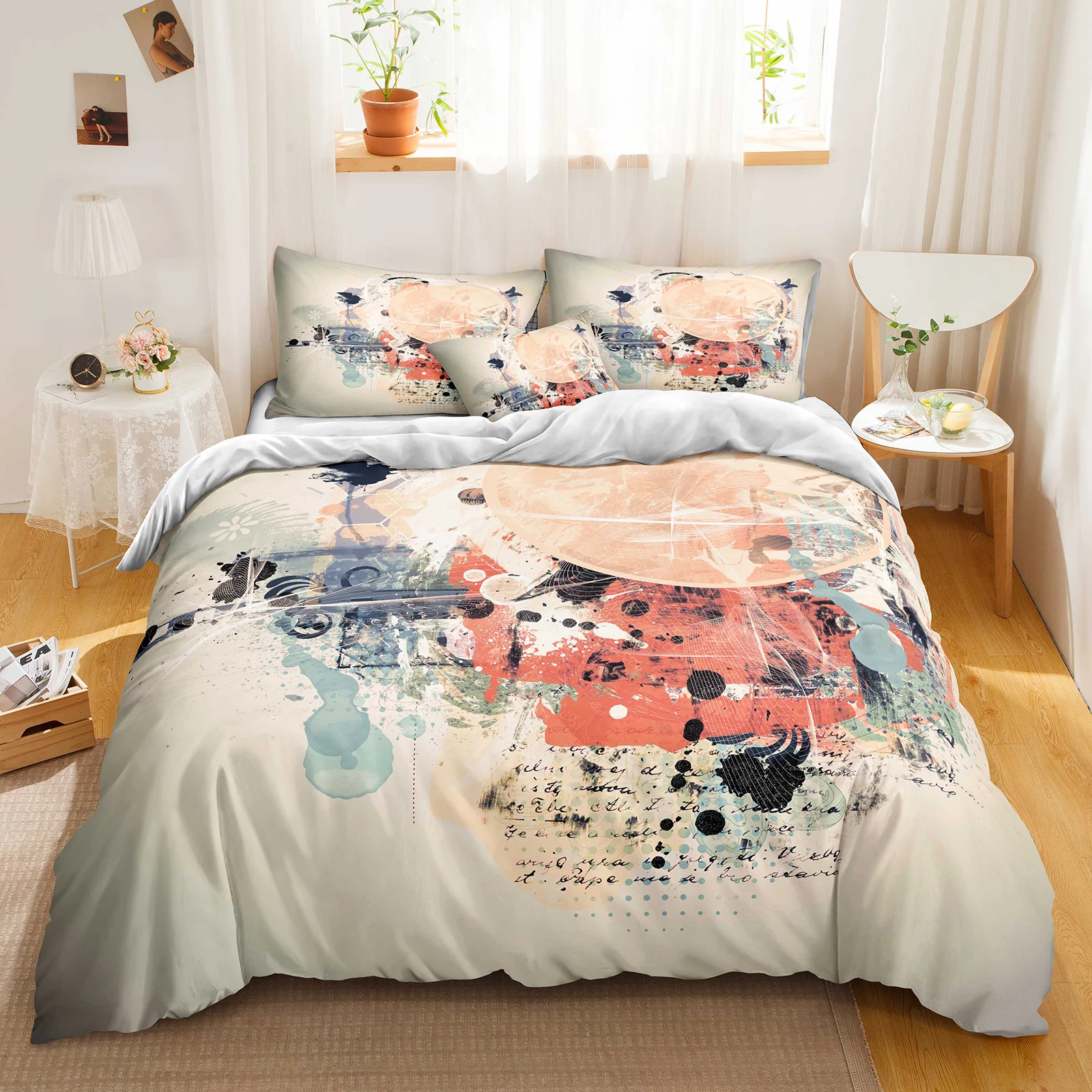 Abstract Art Bedding Boho Hippie Duvet Cover Set Watercolor Paint Splatters Printed Graffiti Bedding Dropshipers Bedding Sets