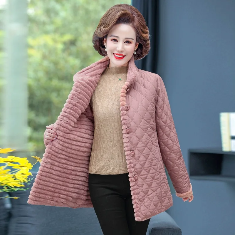 UHYTGF Down Jacket Women Autumn Winter Cotton Coat Ladies Korean 5XL Loose Size Top Rabbit Hair Warm Parker Female Outerwear1310