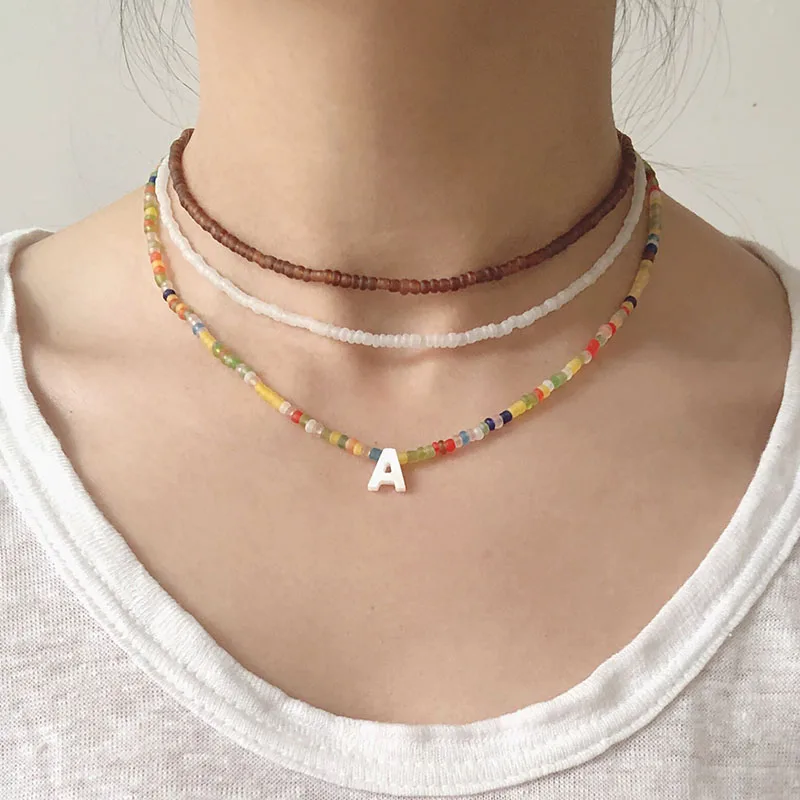 2021 New Beads Choker Collar Charm Colorful Handmade Boho Beaded Short Statement Necklaces Jewelry For Women