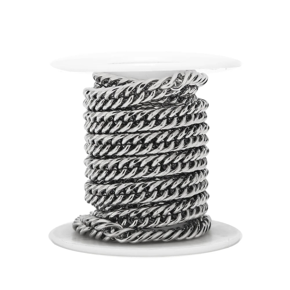 1M/2M/5M 7mm Width Stainless Steel Chains Heavy Cuban Curb Link Chains Choker For DIY Bracelets Necklaces Jewelry Making
