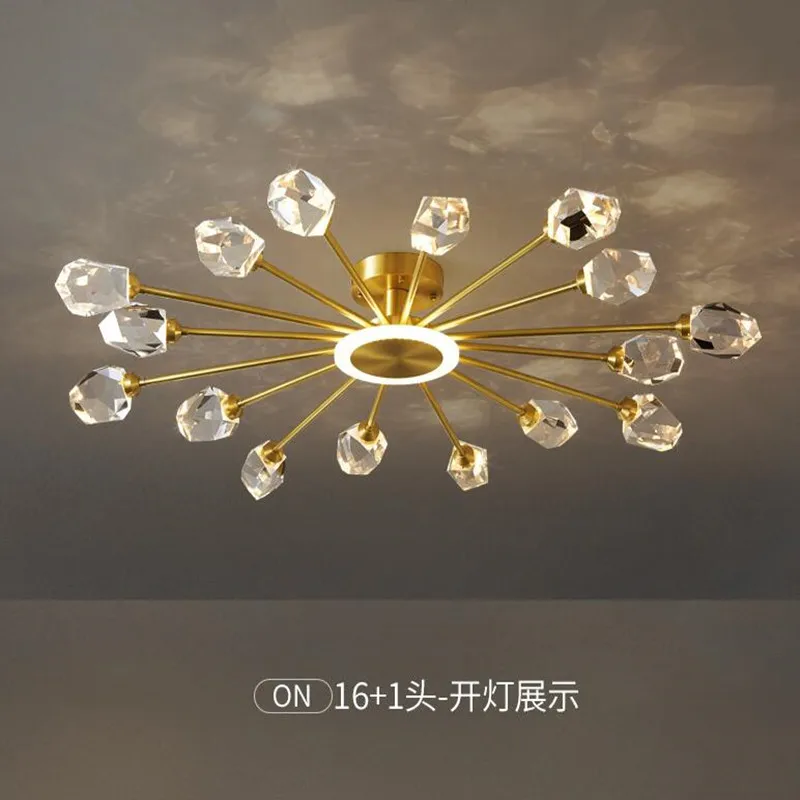 

New Led Crystal Ceiling Lamp Luxury Golden Copper Lustre Chandelier Decoration for Living Room Bedroom Indoor Lighting Fixtures