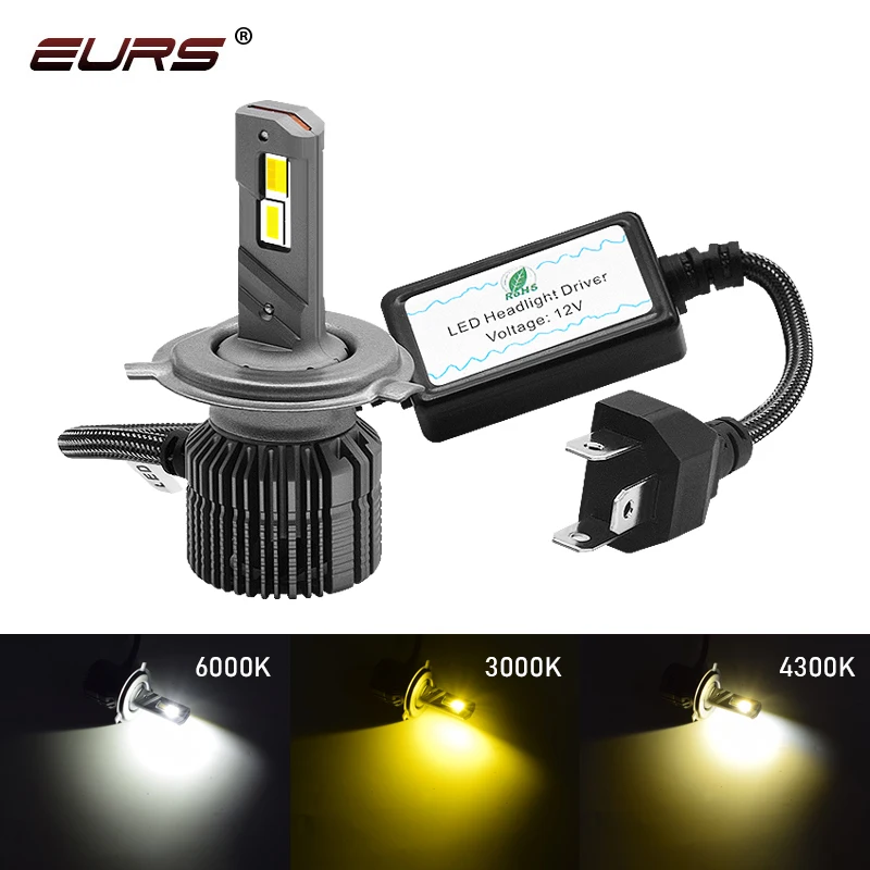 

EURS H7 Car Tricolor LED Headlight H1 H4 H11 HB3 HB4 9005 50W 4500LM 3000K 4300K 6000K Yellow White Three Colors LED Auto Bulbs