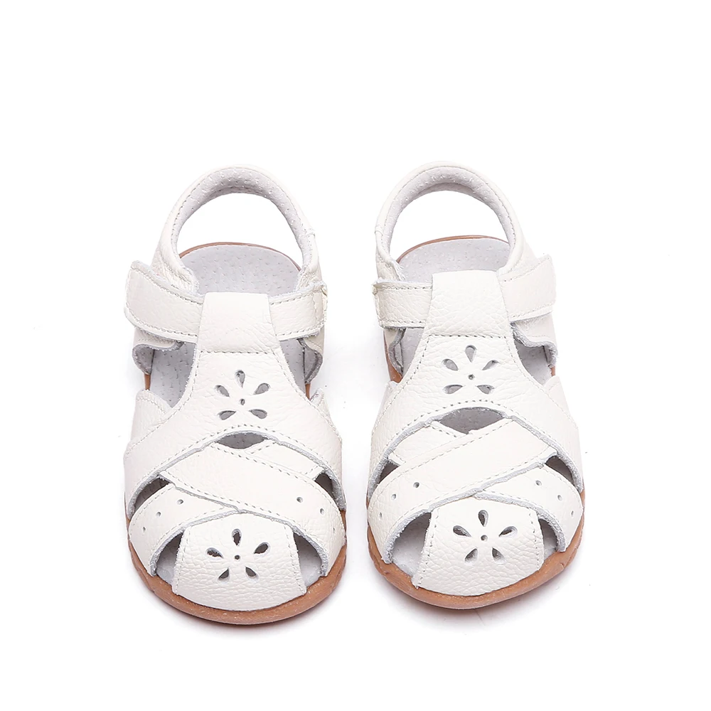 Genuine leather soft closed toe cut out children Girls sandals flat toddler Summer shoes