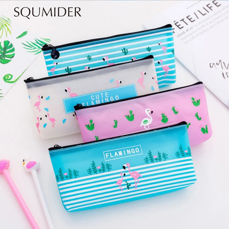 Creative Cartoon Flamingo Pencil Case Zipper Pencil Bag for Kids Girls Gift Big Case Office Stationery Supplies for school