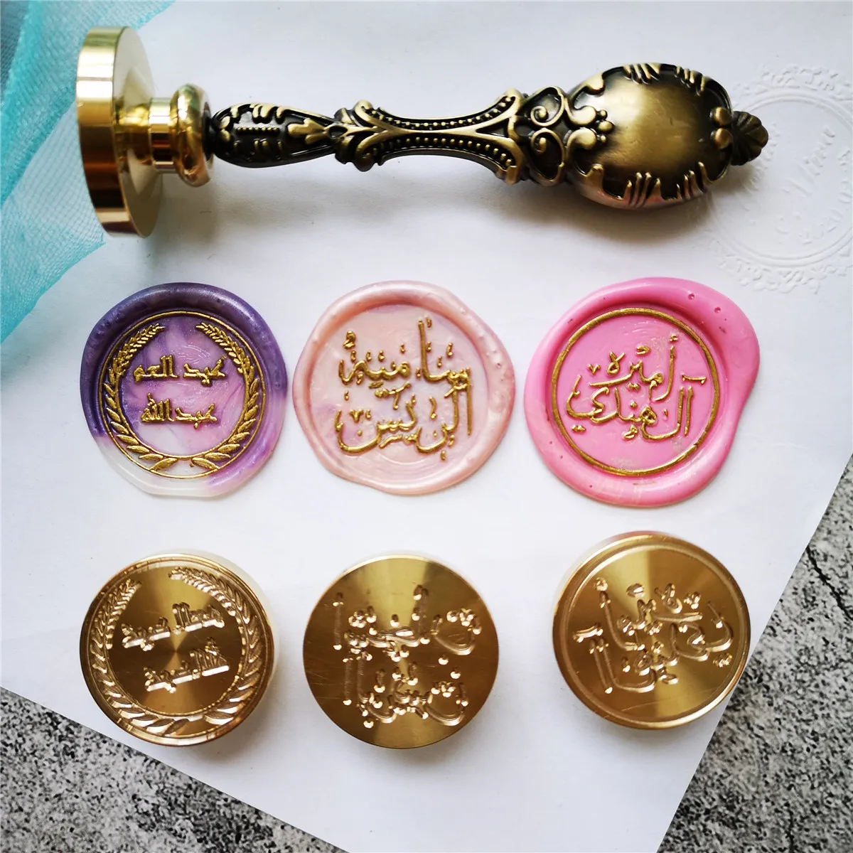 customize logo Personalized image custom arabic name foreign language letterRetro wood seal wax sealing stamp wedding Invitation