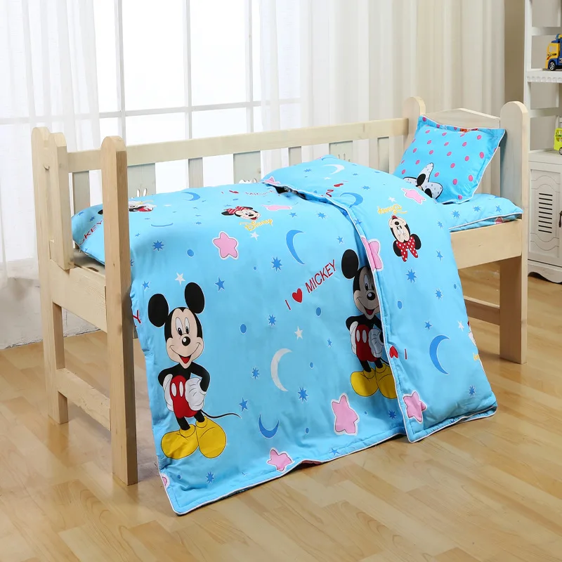 Disney-ropa de cama de algodón para bebé, edredón de Mickey, funda de cojín, funda de almohada, juego cálido de otoño e invierno, 3 uds.