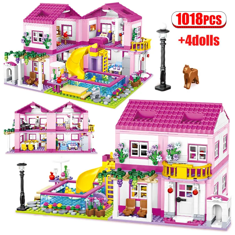 1018pcs City 1 Change 3 Summer Double-storey Villa Building Blocks Friends DIY Graden House Figures Bricks Toys For Girls Gift