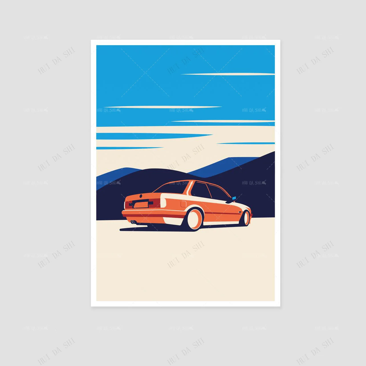 BMW E28 M3 E30 printed on natural white beautiful canvas for design, gifts, art cars, illustrations, car posters, birthday parti