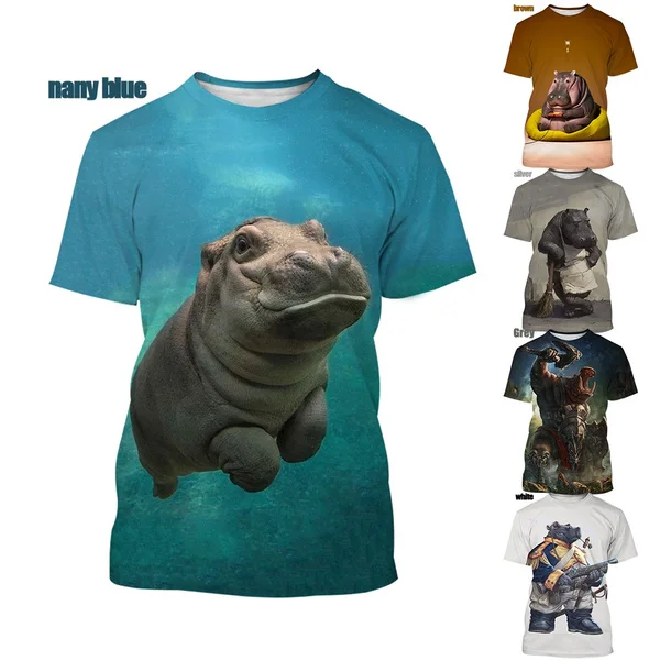 New Fashion Hippopotamus Print T-shirt 3D Printed Unisex Funny Casual Short-sleeved Size XS-5XL