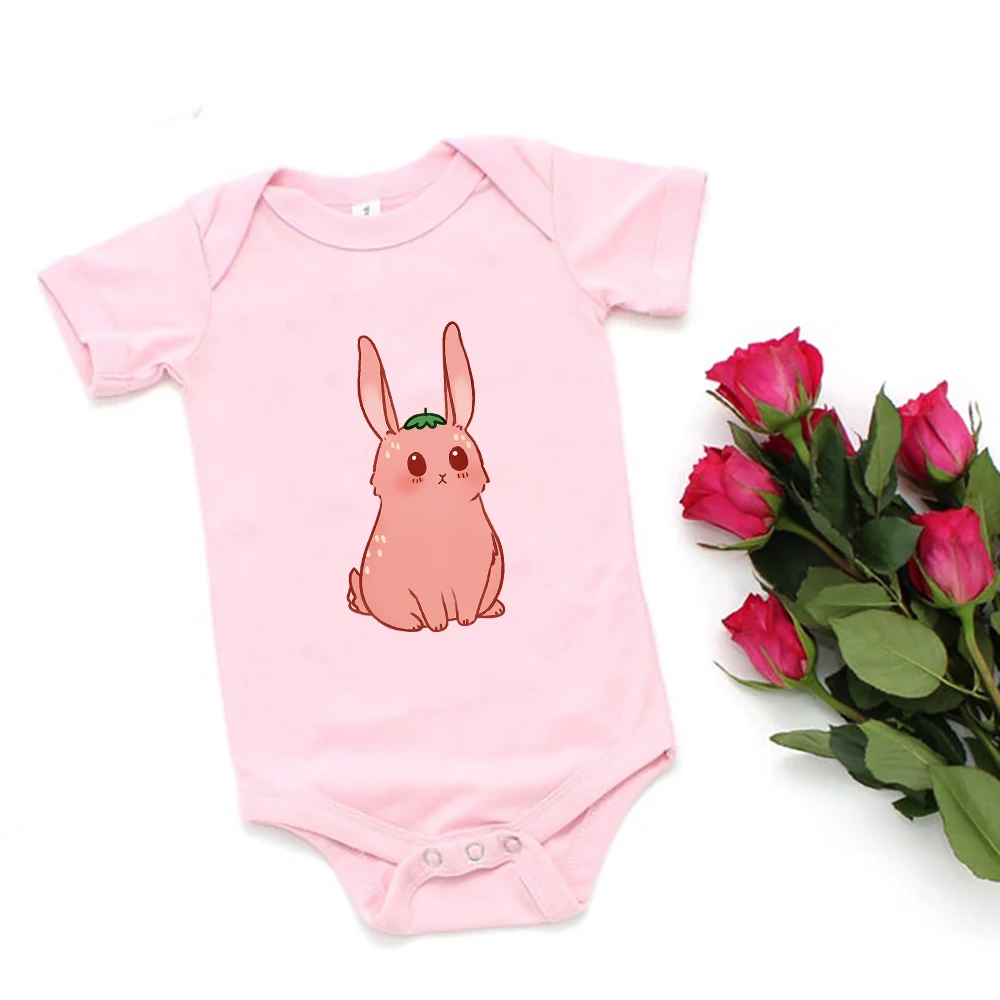 Cute Pink Animal Frog Print Newborn Baby Girl Clothes Cartoon Aesthetic Fashion Infant Onesie Summer Casual Toddler Boy Bodysuit