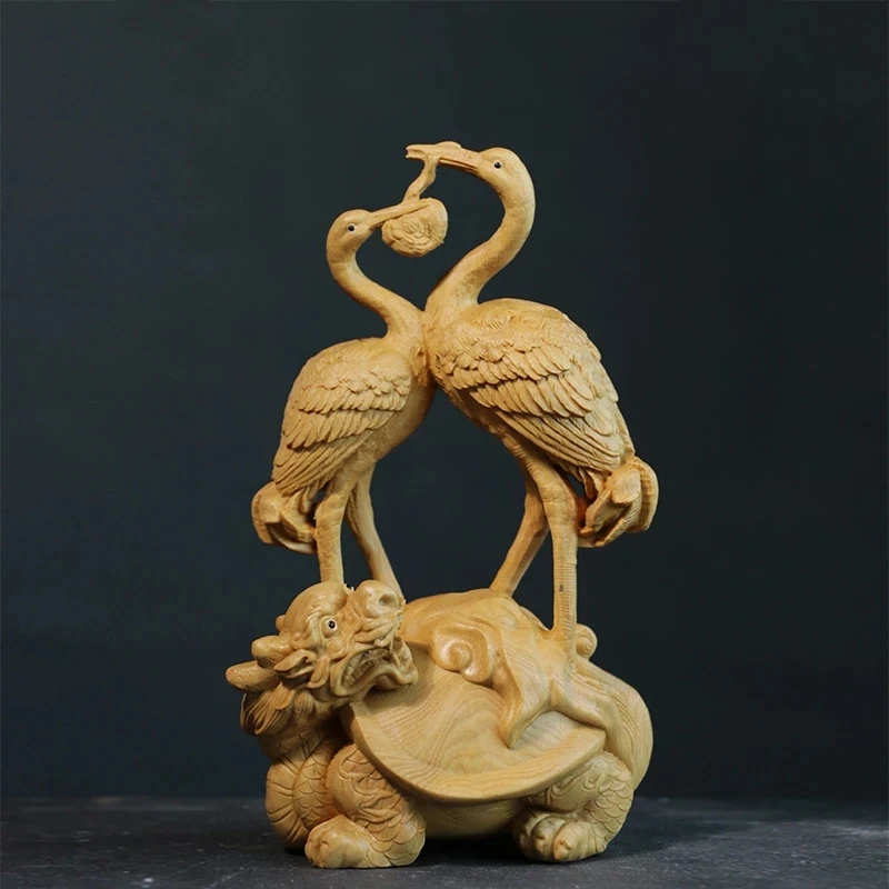 

15cm Boxwood Dragon Turtle Crane Sculpture Wood Craft Elders Gift Feng Shui Birthday Tortoise Crane Home Decor