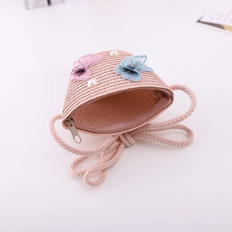 Summer child casual butterfly straw hat handbags Sets Kid girls Outdoor holiday panama cap straw bags Sun hat