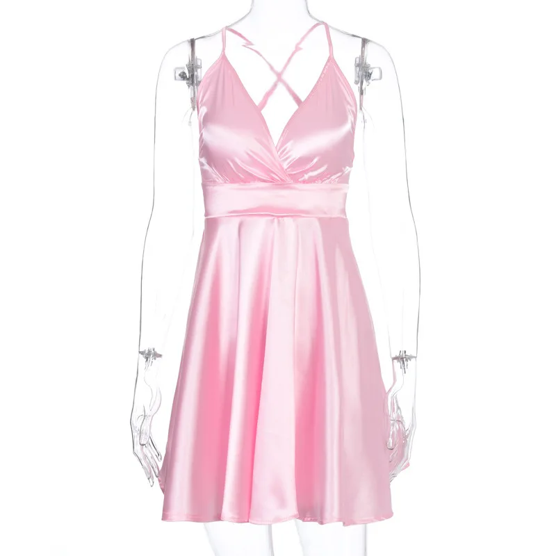Summer new women's dress fashion V-neck halter bowknot big sexy beach style suspender dress