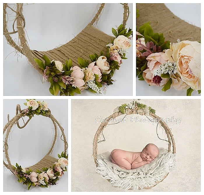 Coconut Newborn Photography Props Baby Photo Swing Infant Posing Props Flower Basket Baby Shoot Accessories For Studio New Type