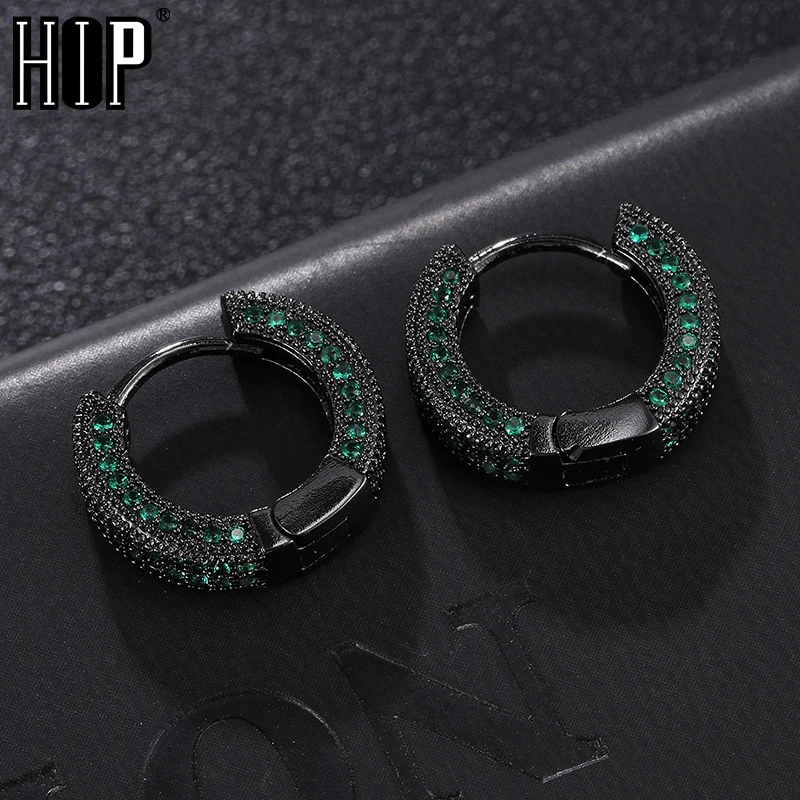 Hip Hop 1Pair Green Bling Round Zircon Micro Paved Copper Iced Out Rhinestone CZ Stone Stud Earrings For Men Jewelry