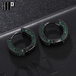 Hip Hop 1Pair Green Bling Round Zircon Micro Paved Copper Iced Out Rhinestone CZ Stone Stud Earrings For Men Jewelry