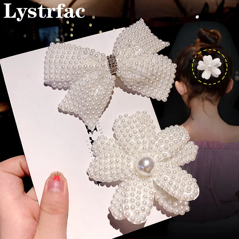 Lystrfac moda biała peruka perłowa łuki gruszka Haiclips dla dziewczynek Bling środkowy Rhinestone szpilka nakrycia głowy dziecięce akcesoria do włosów