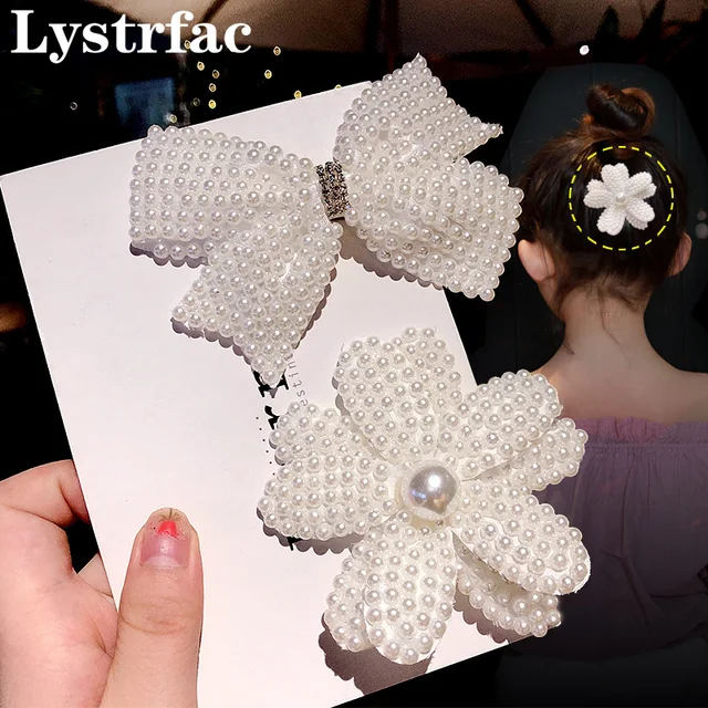 Lystrfac moda biała peruka perłowa łuki gruszka Haiclips dla dziewczynek Bling środkowy Rhinestone szpilka nakrycia głowy dziecięce akcesoria do włosów