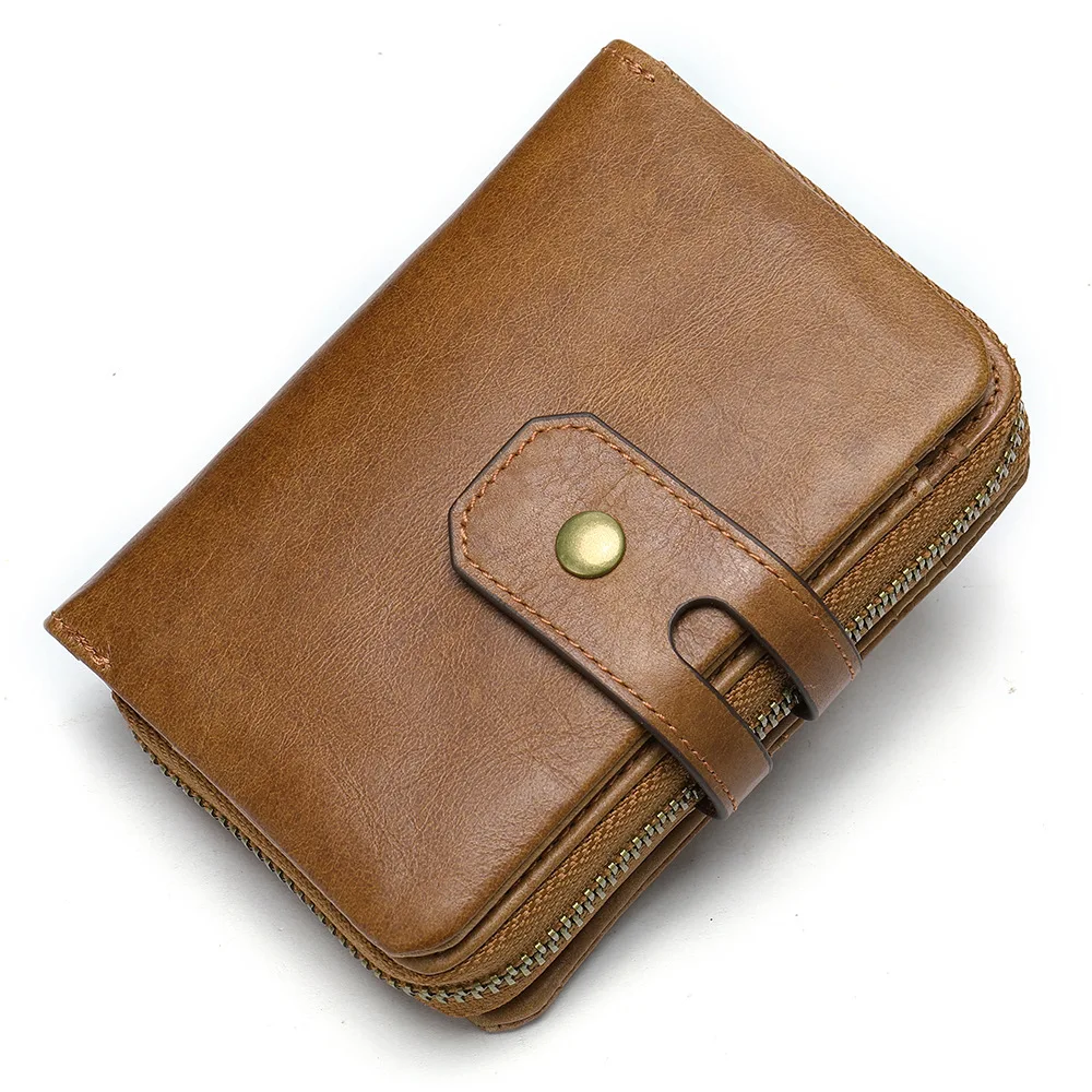 

MVA Genuine Leather Men Wallet Cowhide Leather Short Wallets Vintage Zipper Antimagnetic Coin Purse High Quality Card Bag