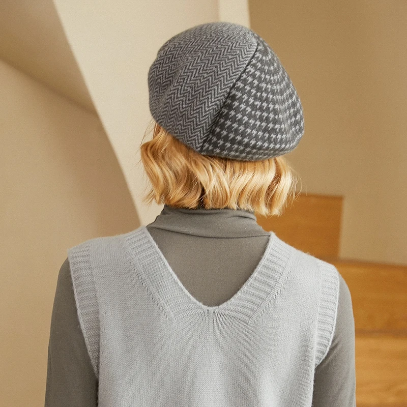 Winter Beret Hat For Women Flat Knitted 100% Goat Cashmere Hat Autumn Lady New Cashmere Cap Women Caps Women Berets