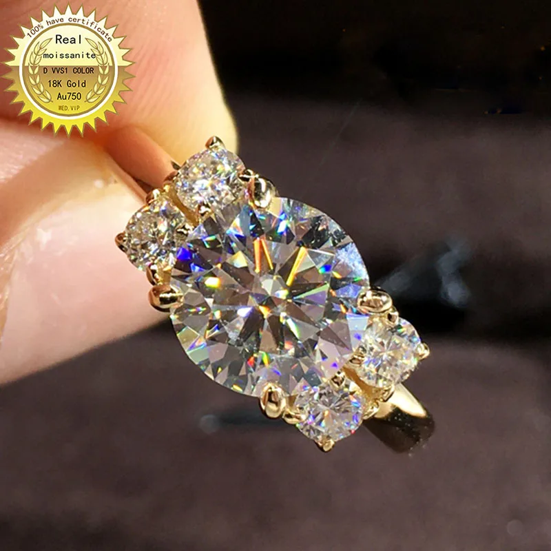 

Solid 18K Gold 1ct Moissanite Diamond Ring D color VVS With national certificate 053